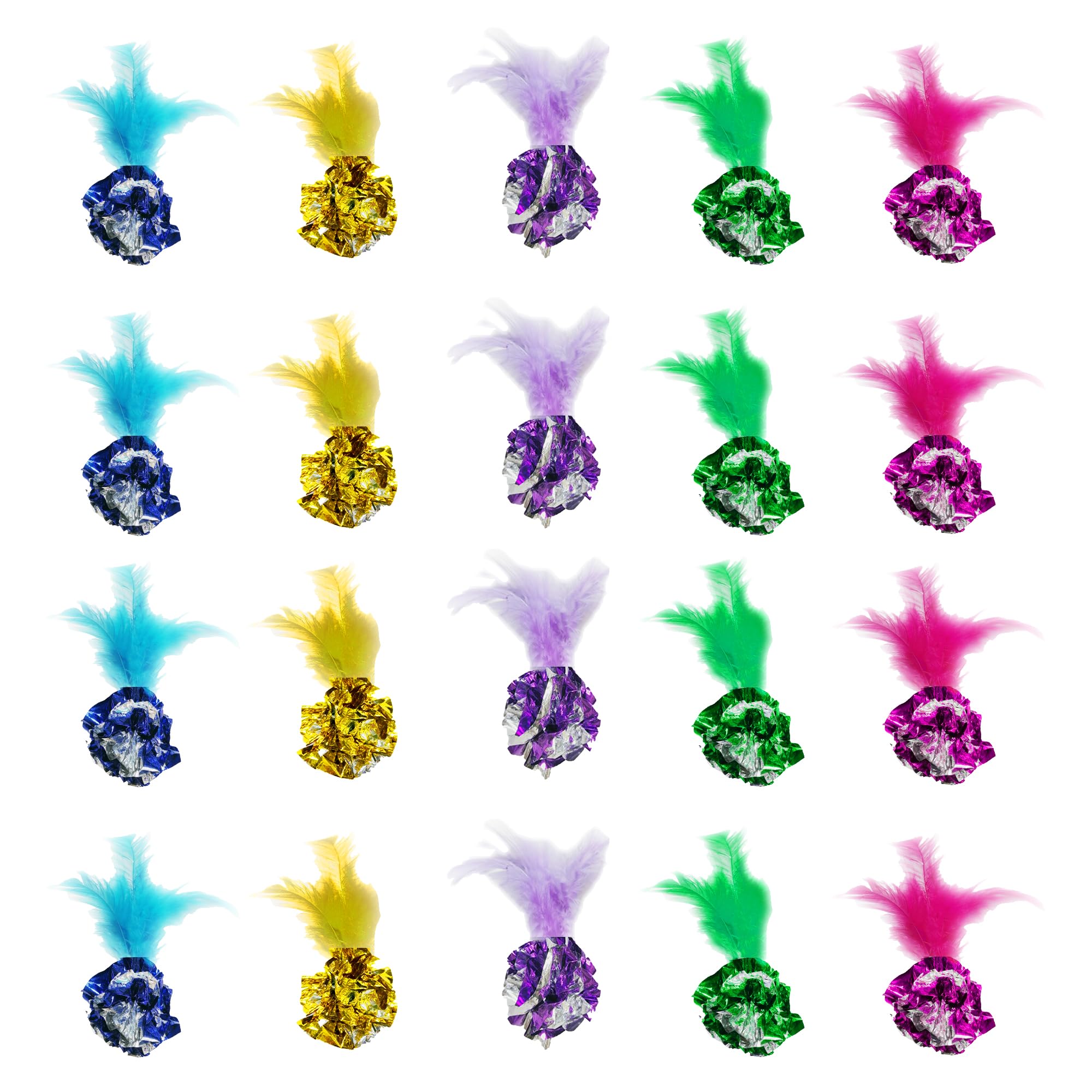 Sungrow Mylar Crinkle Balls With Feathers, 2.5-Inches, Shiny Stress Buster Crinkler, Suitable For Multiple Cats' Engagement, Ide